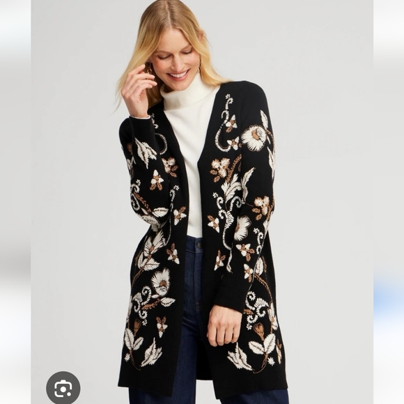 Chico's Sweaters - #190. Chicos Global Fusion Cardigan Sweater, Black Floral